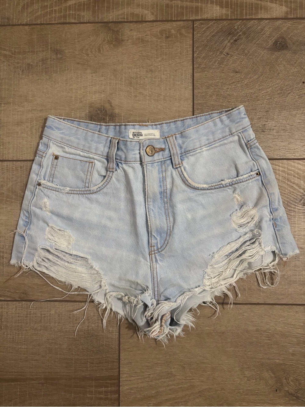 ZARA Light Wash Distressed Denim Shorts - Women